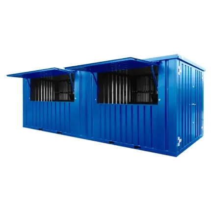 MODULAR 20 FOOT BAR CONTAINER BLUE RAL 5012 – FOLDABLE CANOPY & LOCKABLE DESIGN