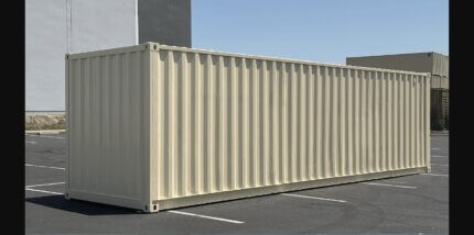 30ft refurbished beige storage container side view with fresh RAL1015 paint - Cargo Co Pty Ltd